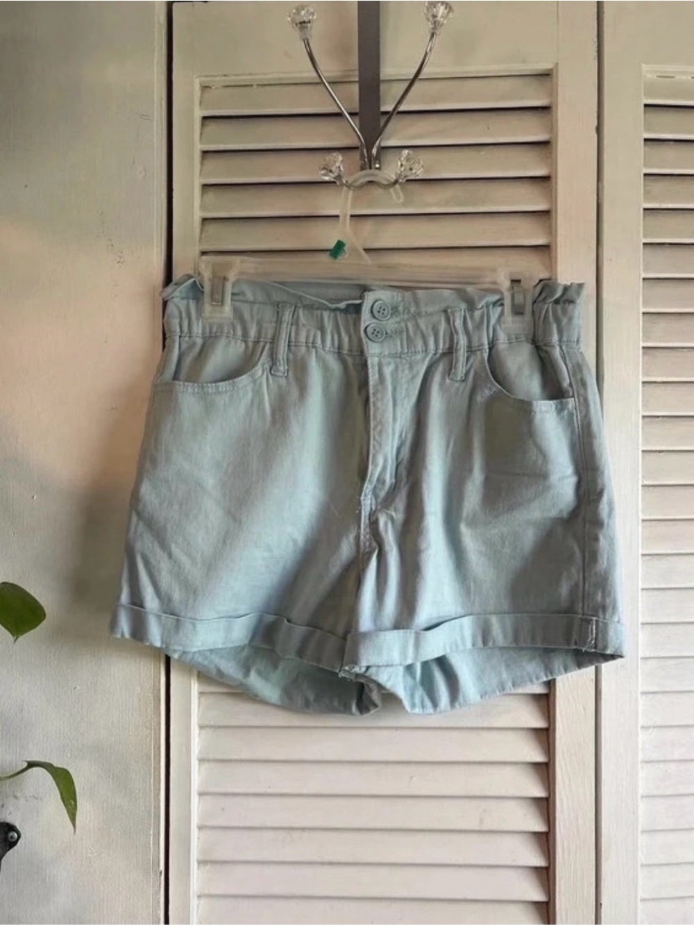 Dollhouse Light Blue Paperbag Waist Denim Shorts